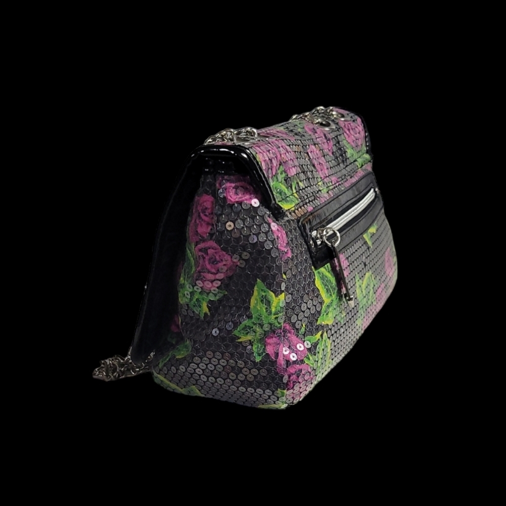 BETSEY Johnson Purple Rose Sequence Embellished Handbag - Picture 8 of 14